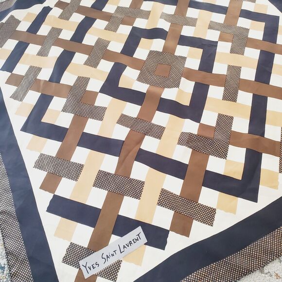 VTG Yves Saint Laurent Print Scarf 33" SQ Brown Stripes Pattern Head Scarf Silk? - Picture 4 of 10